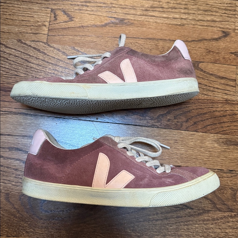 Veja Esplar Dark Pink Suede Leather Low-Top Lace Up Platform Sneakers Size 7